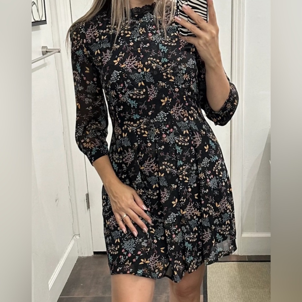 LC Lauren Conrad Floral High Neck Girly Long Sleeve Dress Sz 6